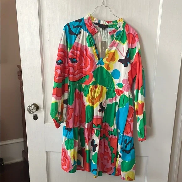 J. Crew Multicolor Floral V-Neck Dress - Picture 1 of 3